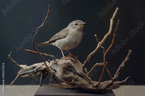 Garden warbler (sylvia borin) posing perched on old dry branch  photo