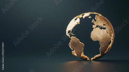 Golden globe sculpture on a dark background, symbolizing the Earth.