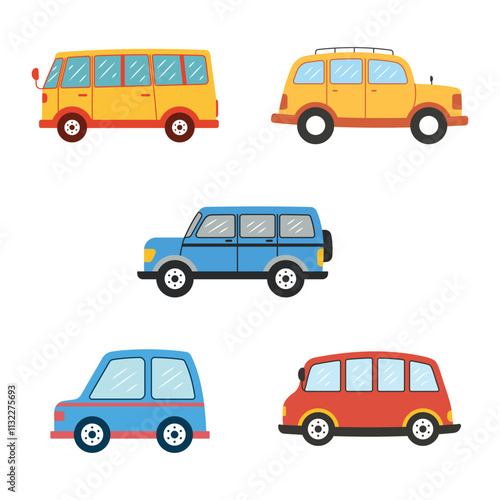 Illustration Set of Car Automobile Bus Vehicle Transport Transportation Journey Explore