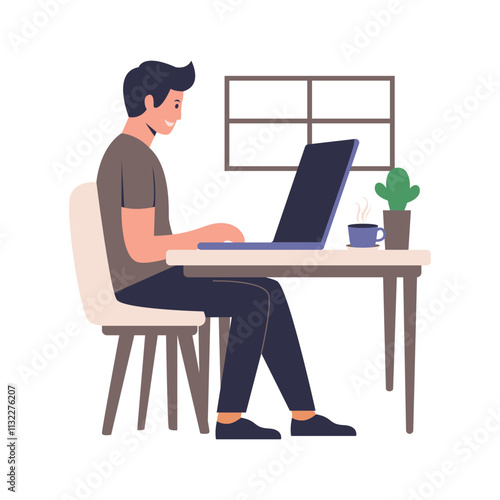 Illustration of Man Working at Home Office