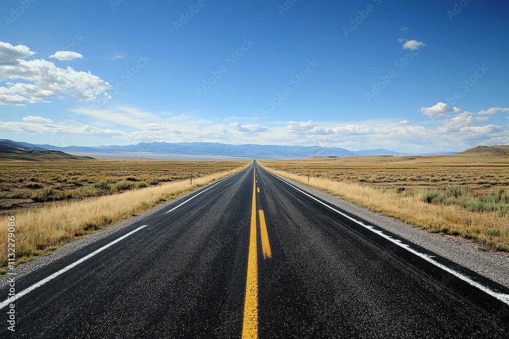 Obraz premium Vast highway disappearing into distant mountains.