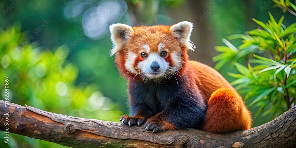 Obraz premium Cute red panda perched on a tree branch in a Japanese zoo, red panda, cute, zoo, Japan, tree branch, wildlife, fluffy, adorable