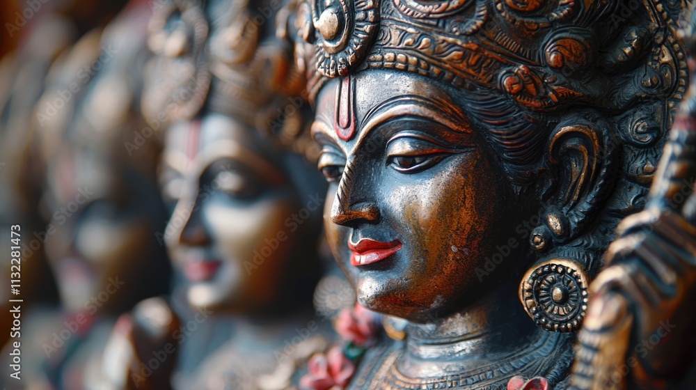 Fototapeta premium Vishnu is the god of Preservation, the great maintainer who often appears in various incarnations avatara to provide salvation for humanity Some of his best-known avatars who are tremendously pop. AI