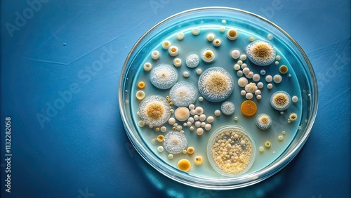 Top view of microorganisms culture, bacteria, cells, microscope, science, biology, research, microscopic, laboratory