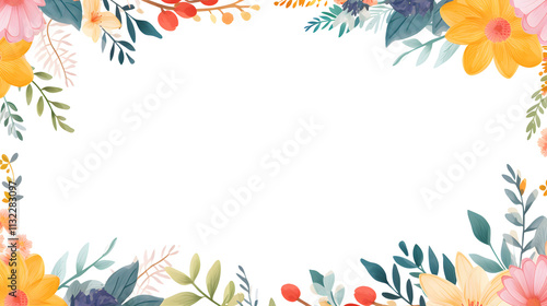 Digital retro boho flowers border graphics background