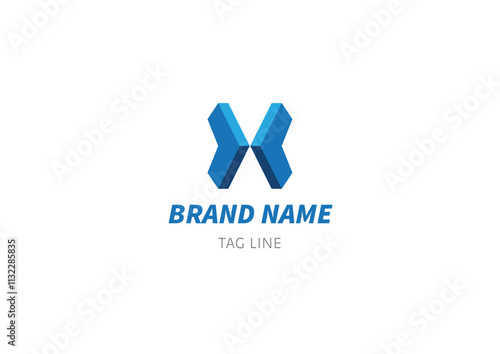 3D geometric X initial letter logo with arrows forming Butterly shape