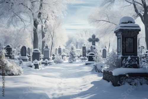 Amidst the Silent Sentinels of Tombstones the Cemetery lay Draped in a Pristine Blanket of Snow
