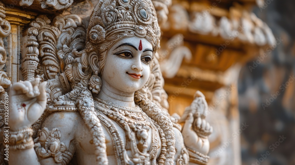 Fototapeta premium Vishnu is the god of Preservation, the great maintainer who often appears in various incarnations avatara to provide salvation for humanity Some of his best-known avatars who are tremendously pop. AI