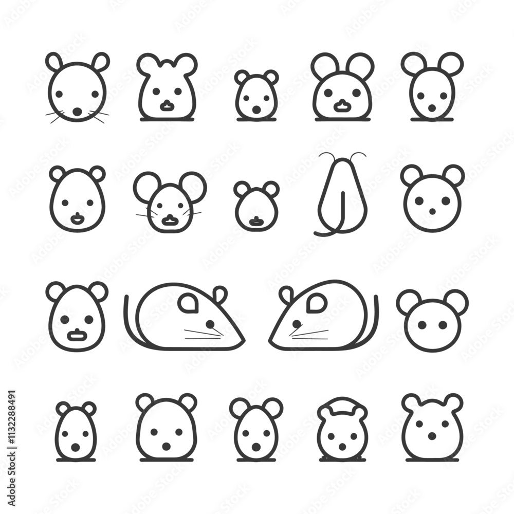 Obraz premium A Collection Of 18 Black And White Mouse Icons With Varying Styles And Poses