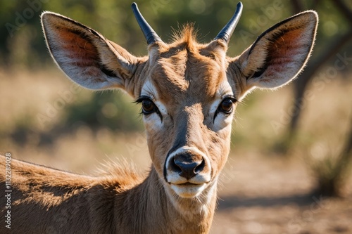 Close view of Eland cub against natural environment blurred background.