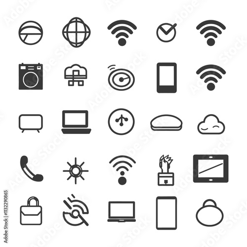 A Collection Of 28 Black And White Technology Icons