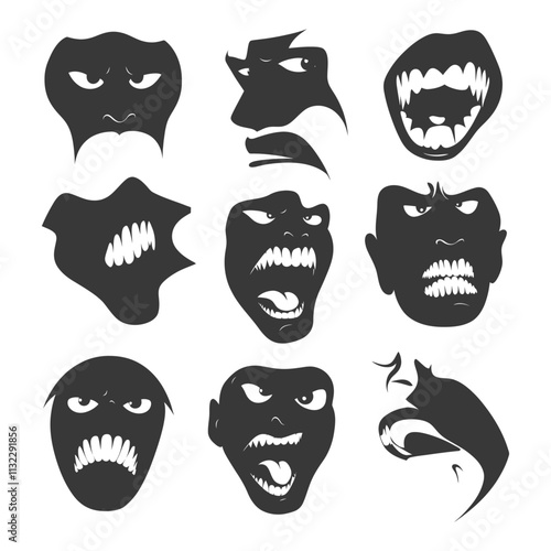 A Collection Of Angry And Ferocious Cartoon Faces