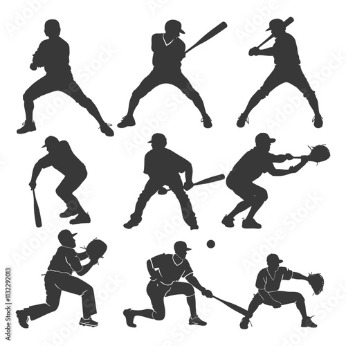 A Collection Of Baseball Player Silhouettes In Various Poses