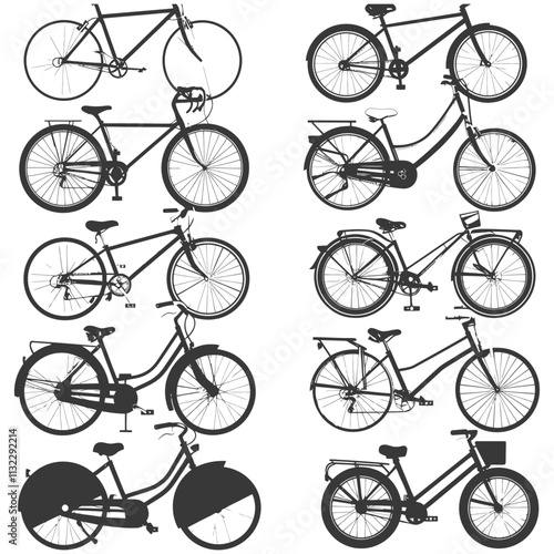 A Collection Of Black And White Bicycle Silhouettes