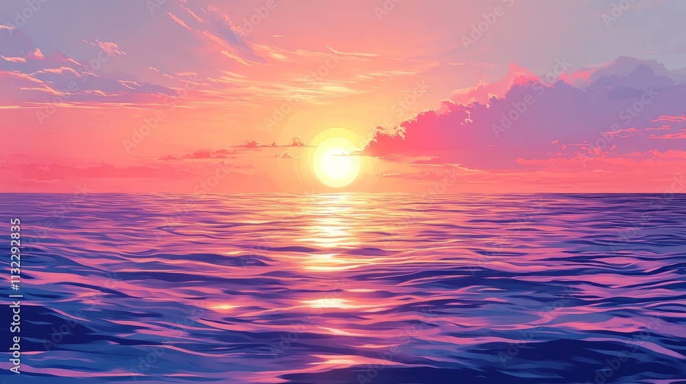 Obraz premium sunset over water, sunset horizon, calm sea, nature sunset 