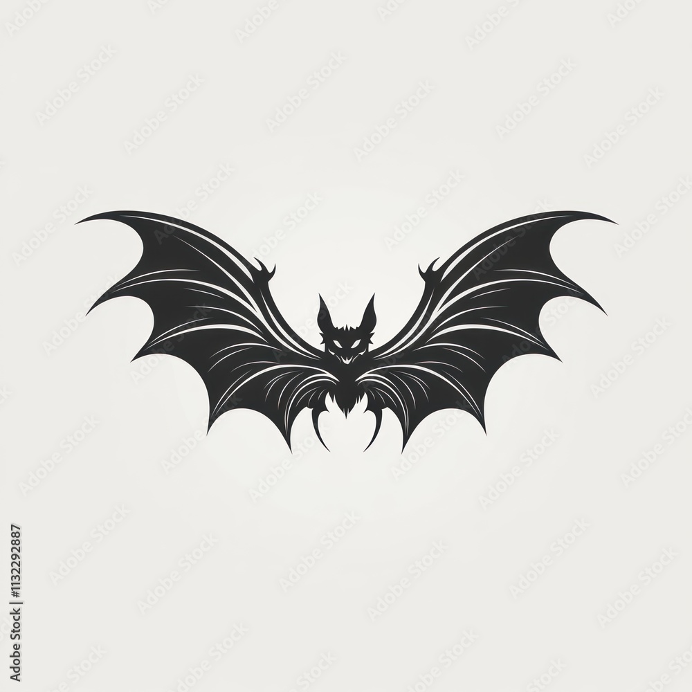 Obraz premium Black bat silhouette with spread wings.