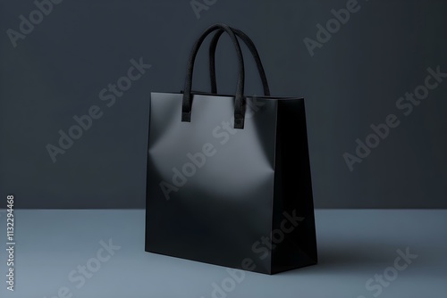 Black Paper Glossy Shopping Bag Mockup with Black Handles for Sleek and Modern Branding