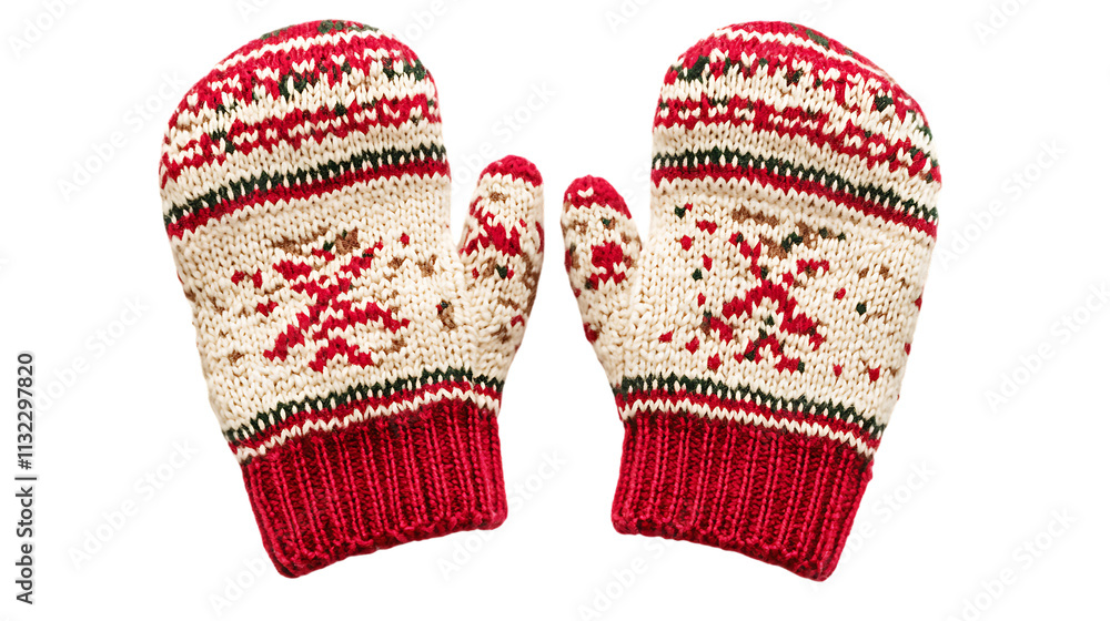 A pair of christmas mitten on white background A pair of christmas mitten on white background