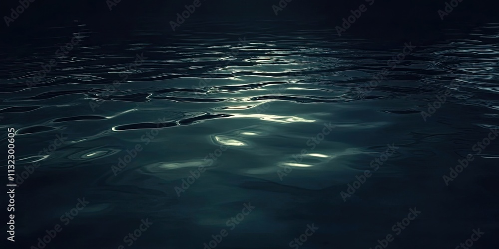 Obraz premium Serene dark water surface reflecting mysterious depths, showcasing the enchanting beauty of the dark water surface that captivates the eye and invites exploration of its allure.