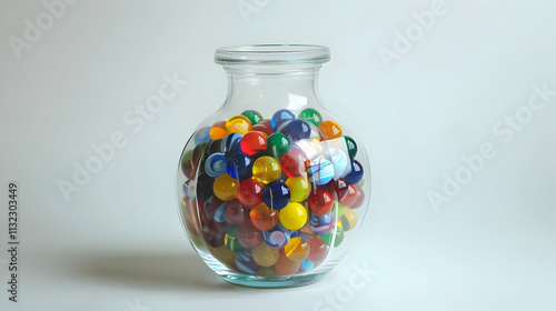 Glass Jar of Colorful Marbles Still Life Image