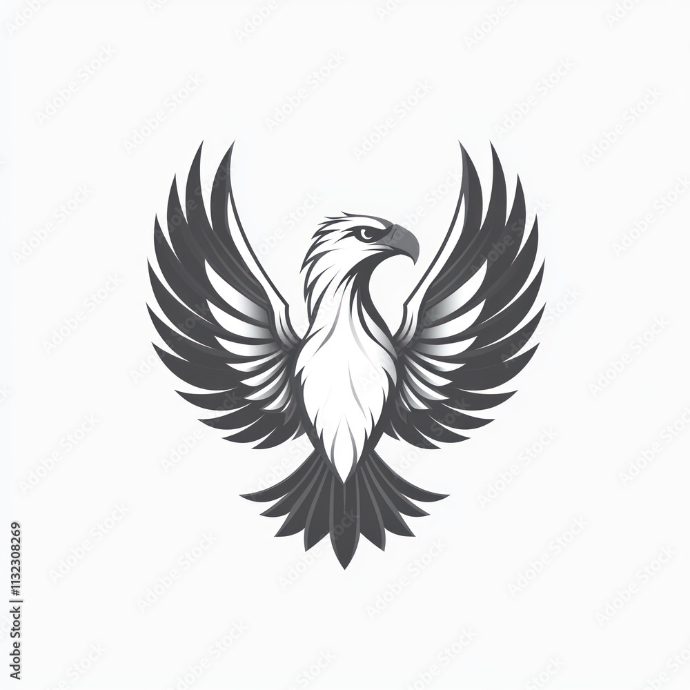 Fototapeta premium Majestic eagle with wings spread wide, monochrome design.