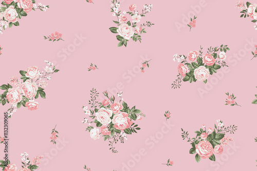 Seamless spring vector pattern with floral motif for dress fabric	
