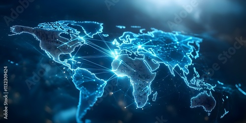 Wallpaper Mural A digital world map with glowing lines connecting different countries, representing global communication and connectivity. Concept Digital World Map, Glowing Connection Lines, Global Communication Torontodigital.ca