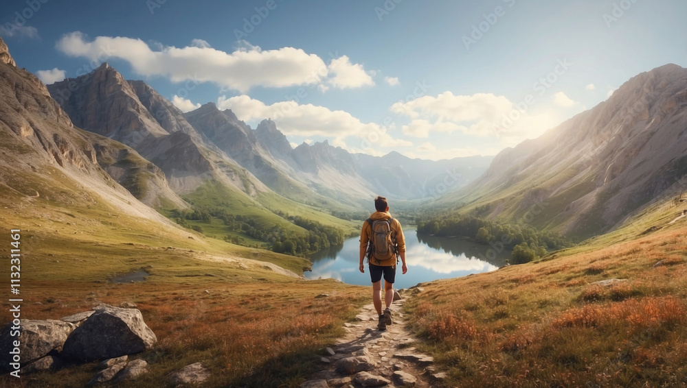 Obraz premium Hiker Enjoying the Natural Scenery
