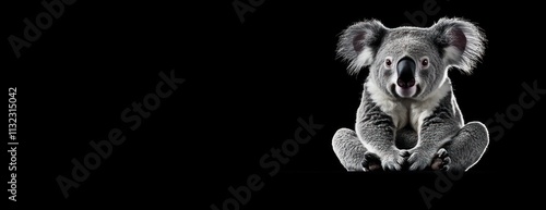 Cute koala bear sitting on black background. photo