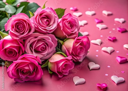 Pink Roses with White Hearts - Romantic Floral Arrangement