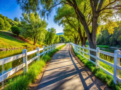 San Francisquito Creek Trail: Suburban Bike Path with White Fence & Shallow Depth of Field photo