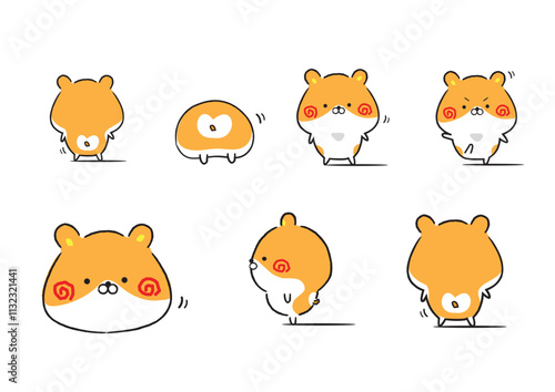 ゆる可愛いゴールデンハムスターのイラストセット