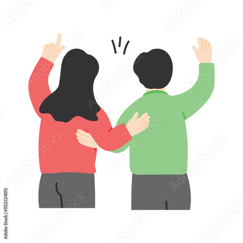 Two friends walking together with happy gestures of closeness