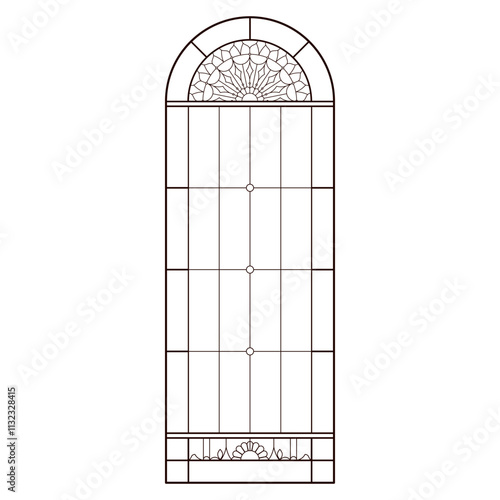 Church window. Colouring page for adult. Catholic Christian arch frame.