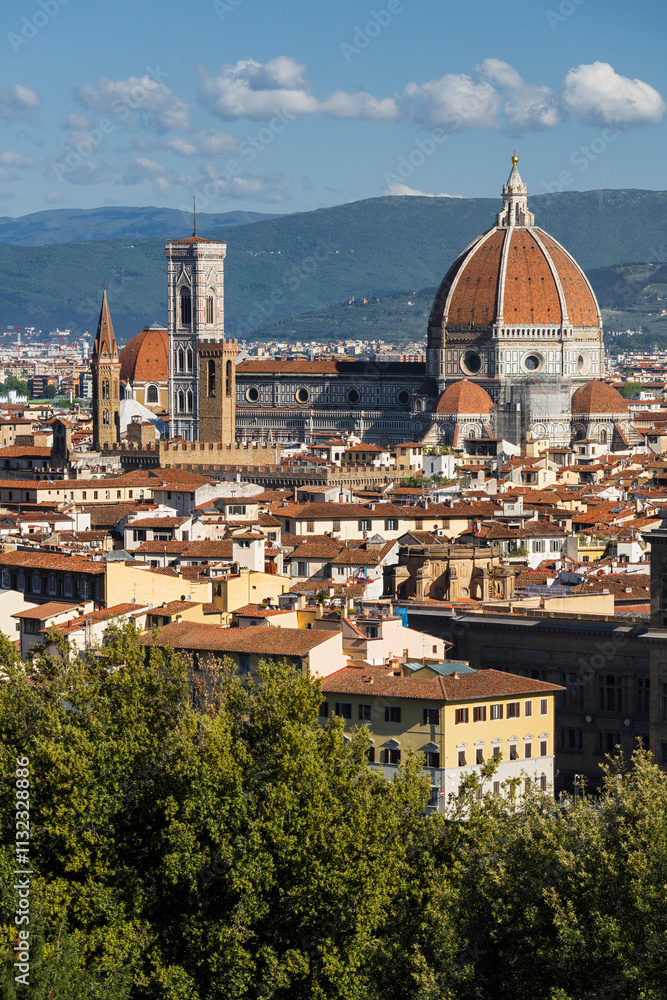 Fototapeta premium Blick vom Piazzale Michelangelo auf die Kathedrale von Florenz, Toskana, Italien