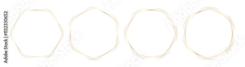 Gold thin linear hexagon frames. Stylish luxury ornate borders for certificates, story templates, invitations, modern linear minimalist design. Vector illustration