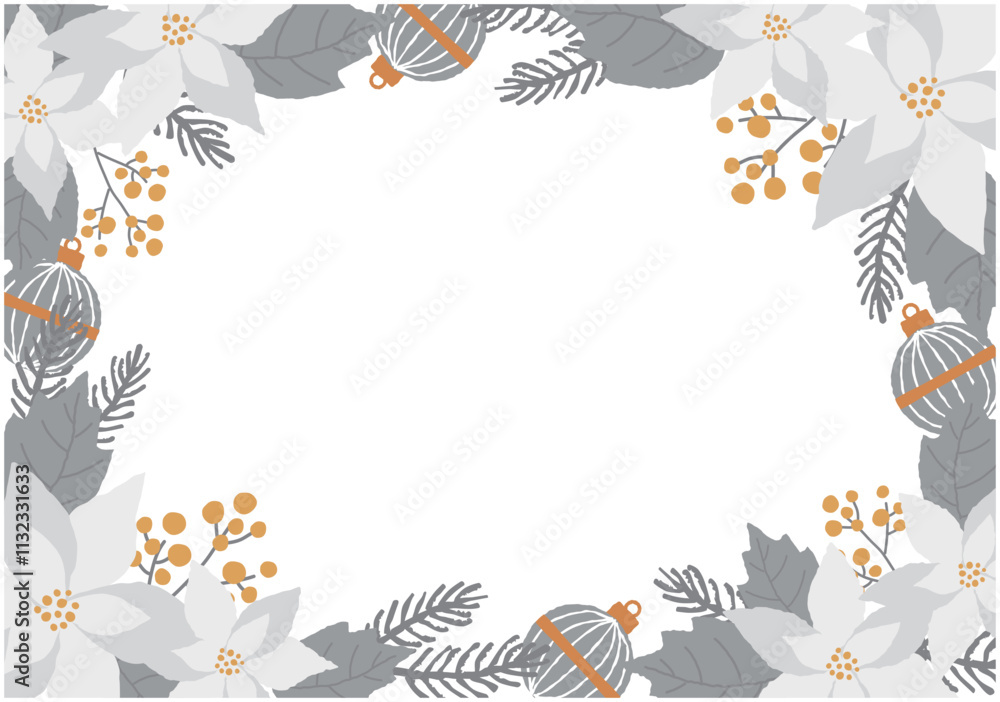 Obraz premium ポインセチアのクリスマスイラストフレーム背景