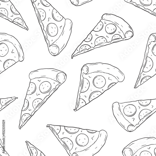 Pizza doodle seamless pattern. Vector background illustration