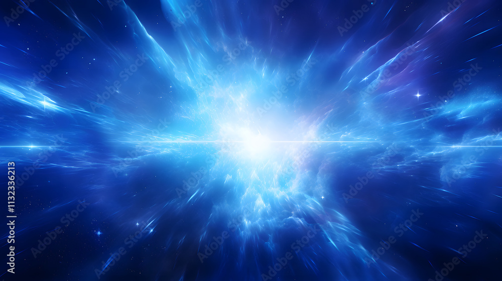 Fototapeta premium Digital blue glowing high energy plasma force field in space poster background