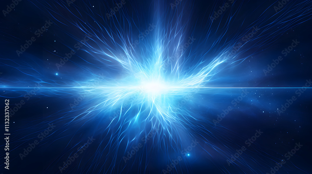 Fototapeta premium Digital blue glowing high energy plasma force field in space poster background