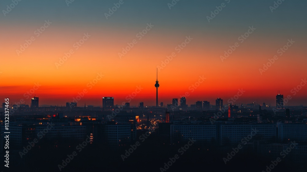 Naklejka premium Berlin Skyline at Sunset - Cityscape Silhouette