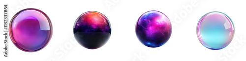 Vibrant multicolored spherical orb designs with glossy gradient patterns dynamic fluid compositions and cosmic celestial aesthetics  These abstract 3D digital create a surreal dreamlike photo