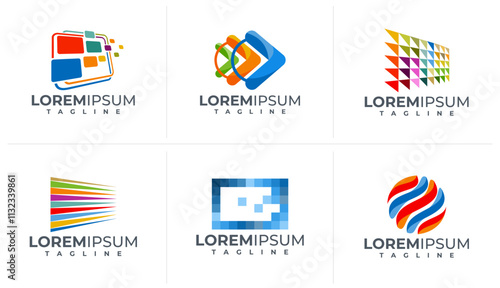 Colorful modern abstract technology pixel logo set