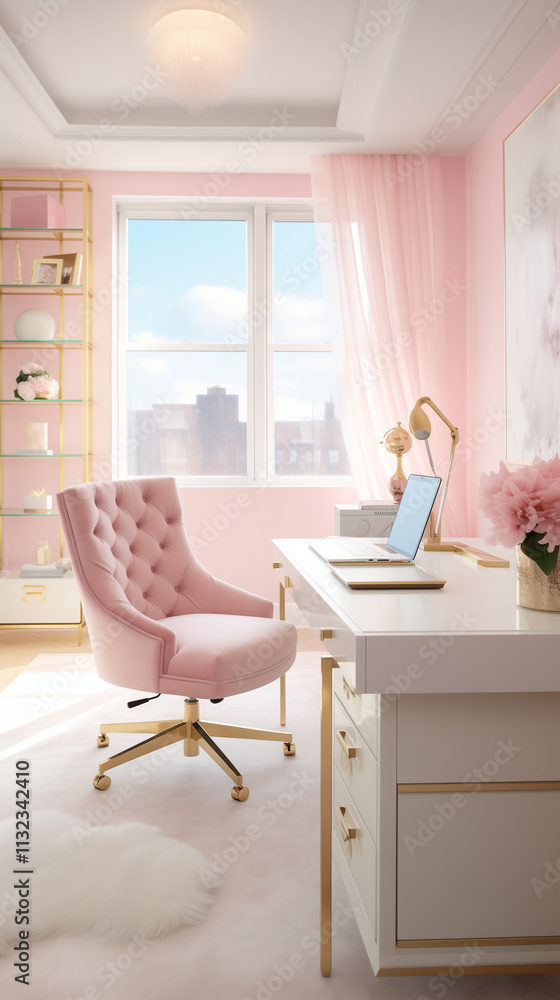 Fototapeta premium A well-appointed living room featuring contemporary furniture, a neutral color palette, and decorative home accents, creating a tranquil and stylish space