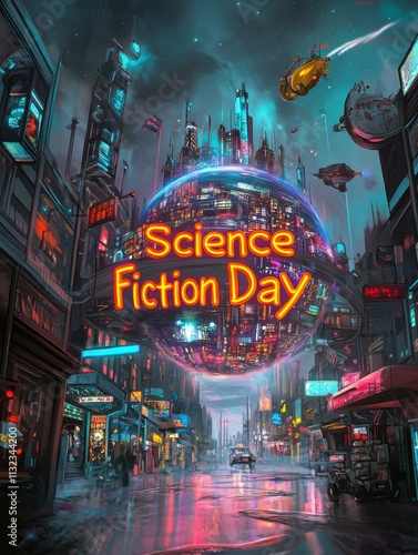 Generative AI Science Fiction Day Online Poster Showcase in a Futuristic City Environment photo