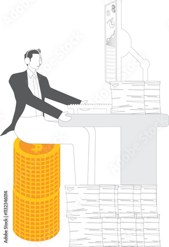 More work to get more money, wage income is proportional to the workload, sit on the gold pile on higher wages of businessmen to complete more documents