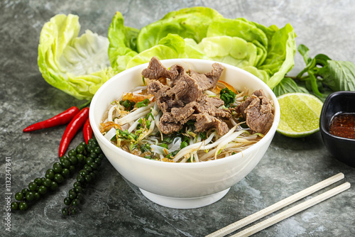 Vietnamese traditional soup Pho Bo with beef photo