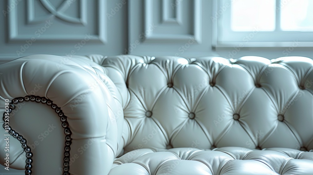 Obraz premium Luxurious White Leather Chesterfield Sofa Detail