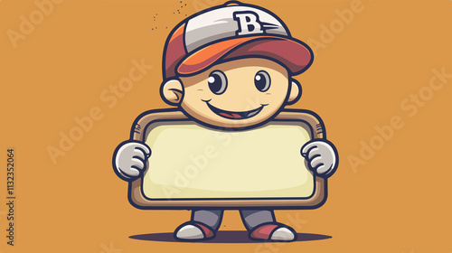 Cheerful Baseball Mascot with Blank Sign Vector Illustration photo