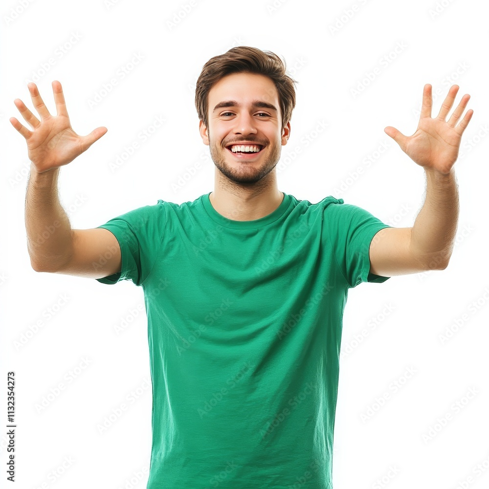 Naklejka premium Happy young man in green shirt.